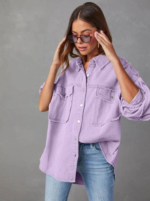 'Andrea' Lightweight Long Sleeve Denim Jacket - Celes Fashion